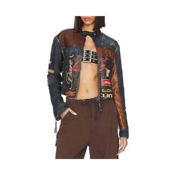 Jaded London 'Daytona' Black Polyurethane Zip Off Sleeve Moto Jacket Size L - Picture 1 of 5